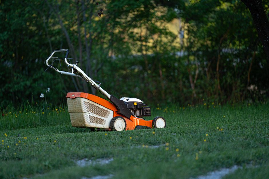 Lawn mower cutting grass